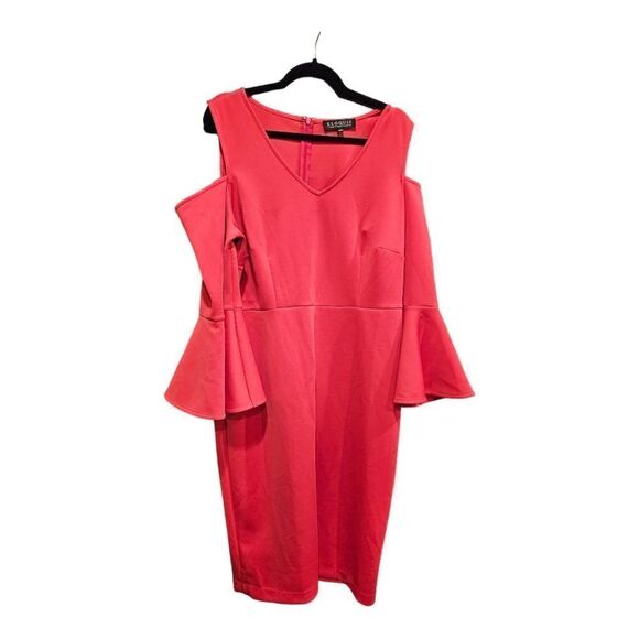 ELOQUII Pink‎ Cold Shoulder Flare Sleeve Scuba Dress - Size 16 - Picture 1 of 7